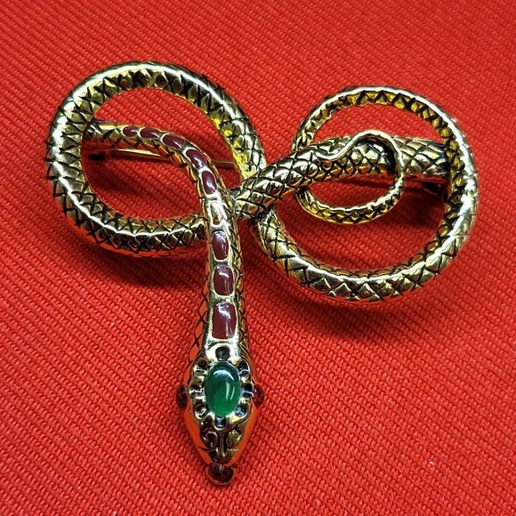 Metropolitan Museum of Art MMA Snake Brooch Enamel Jade Ruby 24K Gold Plated - Picture 1 of 15